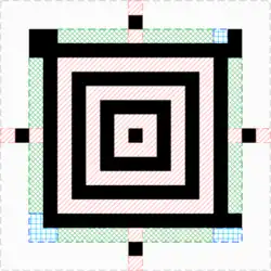 The core of the full Aztec code. 40 bits are available between the orientation marks for encoding parameters.