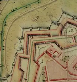 Plan of the square and castle of Badajoz, capital of Extremadura and border with Portugal by J. Gabriel de Mercier, in 1775