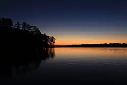 Badin Lake from Kings Mountain Point, evening exposure looking west