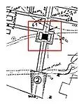 Enlargement of entrance 2 to tunnel complex with 'baffle' isolated in red box
