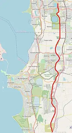 Approximate route of the Baldivis tramway
