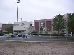 Exterior of ballpark from parking lot