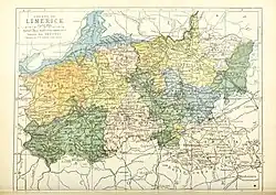 Barony map of County Limerick, 1900; Smallcounty is in the east, coloured blue.