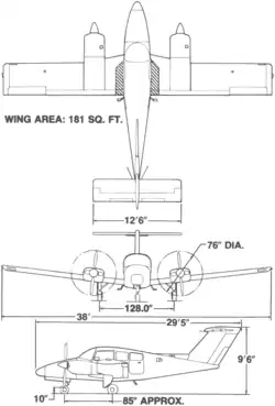 3-view line drawing of the Beechcraft 76 Duchess