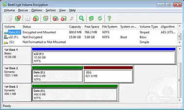 BestCrypt Volume Encryption v.3 main window