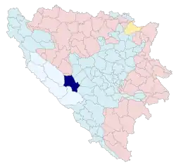 Location of Kupres within Bosnia and Herzegovina