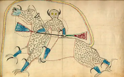Ledger art of Haokah (ca. 1880) by Black Hawk (Lakota).