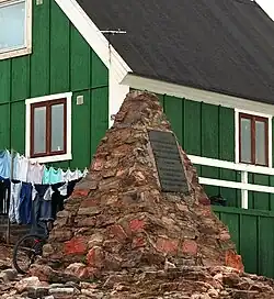 Board in memory of Charcot. Ittoqqortoormiit, Greenland