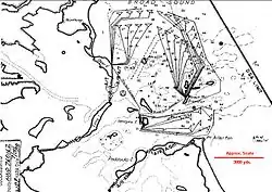 A 1945 map of the mine fields protecting Boston Harbor during World War II, showing mine groups controlled from Fort Warren on Georges Island