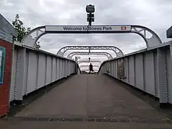 The footbridge over Bowes Park Station doubles as its entrance
