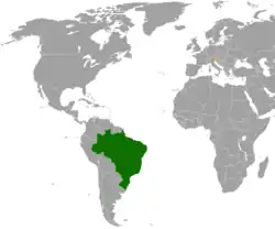 Map indicating locations of Brazil and Slovenia