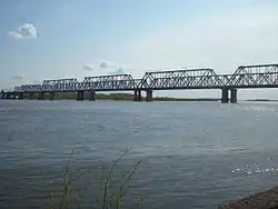 Bridge over the Ob River in Kamen-na-Obi, the administrative center of the district