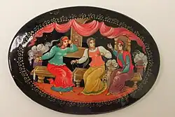 Mstyora miniature brooch: scene from The Tale of Tsar Saltan