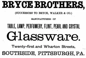 ad saying Bryce Brothers make glassware