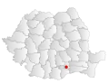 Map of Romania highlighting the location of Bucharest