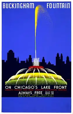 WPA poster "Buckingham Fountain on Chicago's lake front, world's largest and most beautiful illuminated fountain"