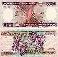 A 1981 Cr$5,000 note portraying Castelo Branco