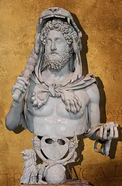 Commodus dressed as Hercules, c. 191 AD, in the late imperial "baroque" style; Capitoline Museum, Rome.