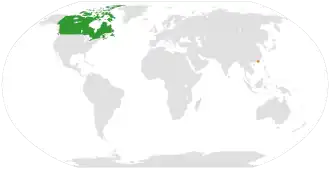 Map indicating locations of Canada and Hong Kong