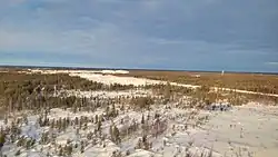 Aerial view of Canadian NORAD Region Forward Operating Location Yellowknife in winter