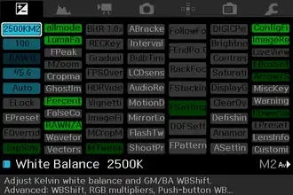 Overview screen of all functions