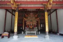 Interior view of the main hall, with the statue of Cao'e in a pavilion