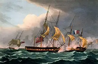 Loire (1796) battling HMS Kangaroo and Anson.