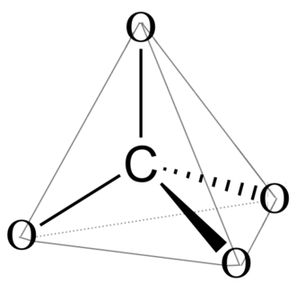Diagram of carbon tetrahedrally bonded to oxygen