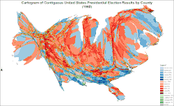 Cartogram of presidential election results by county