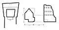 Plan and side view of the Cave of the Statues. The front room, about 6 meters (20 feet) tall, has a huge podium (3.8x1.4 meters; 12 x 5 feet) for a colossal statue of the Buddha. The large back room has a rare gabled ceiling.