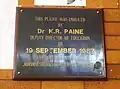 The plaque unveiled By Dr. K.R Paine (Deputy Director of Education) on 19 September 1987. To mark The Centenary