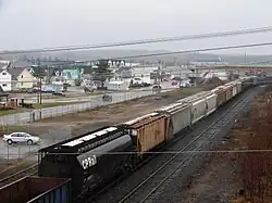 The railway yard cuts through the centre of Chapleau