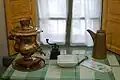 Samovar, coffee grinder and coffee pot. Collection of the Chekhov Shop memorial museum.