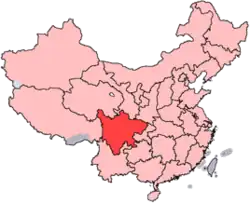 A map of China with Sichuan province highlighted