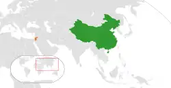Map indicating locations of China and Jordan