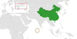Map indicating locations of China and Maldives
