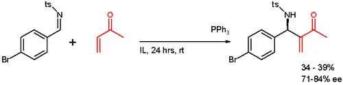Aza BH reaction in chiral ionic liquid, Ph = phenyl, Ts = tosyl