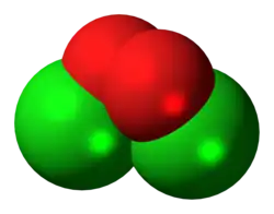 Space-filling model of the ClO dimer molecule