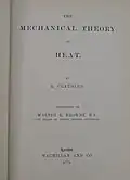 Title page of an 1879 English translation of Clausius's The Mechanical Theory of Heat