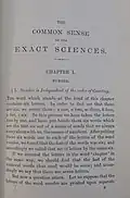 First page of an 1885 copy of "The Common Sense of the Exact Sciences"