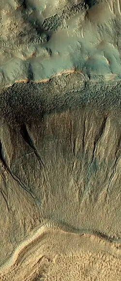 Gullies on crater wall, as seen by HiRISE under HiWish program