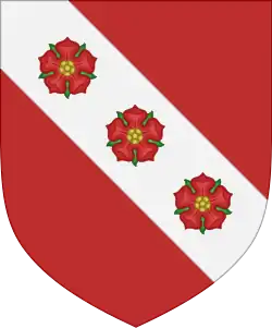 Stefling: Gules, on a bend argent three roses gules[27]