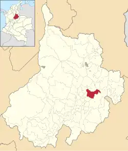 Location of the municipality and town of Curiti in the Santander Department of Colombia.