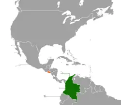 Map indicating locations of Colombia and El Salvador
