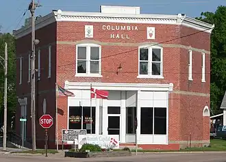 Columbia Hall was built in 1908 by the Danish Brotherhood in America. It is now the Dannebrog Archives and Tourist Center.