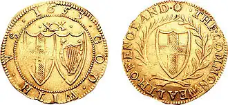 Photo of a 1653 gold Unite coin