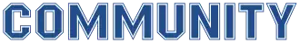 Text in all capitals, blue letters spelling out Community