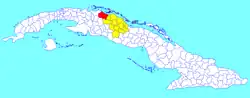 Corralillo municipality (red) within Villa Clara Province (yellow) and Cuba