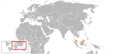 Map indicating locations of Croatia and Malaysia