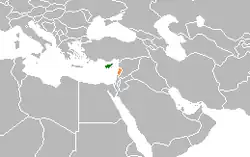Map indicating locations of Cyprus and Lebanon